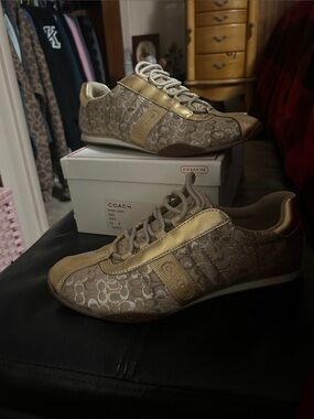Coach Gold and Tan Signature Low-Top Sneakers